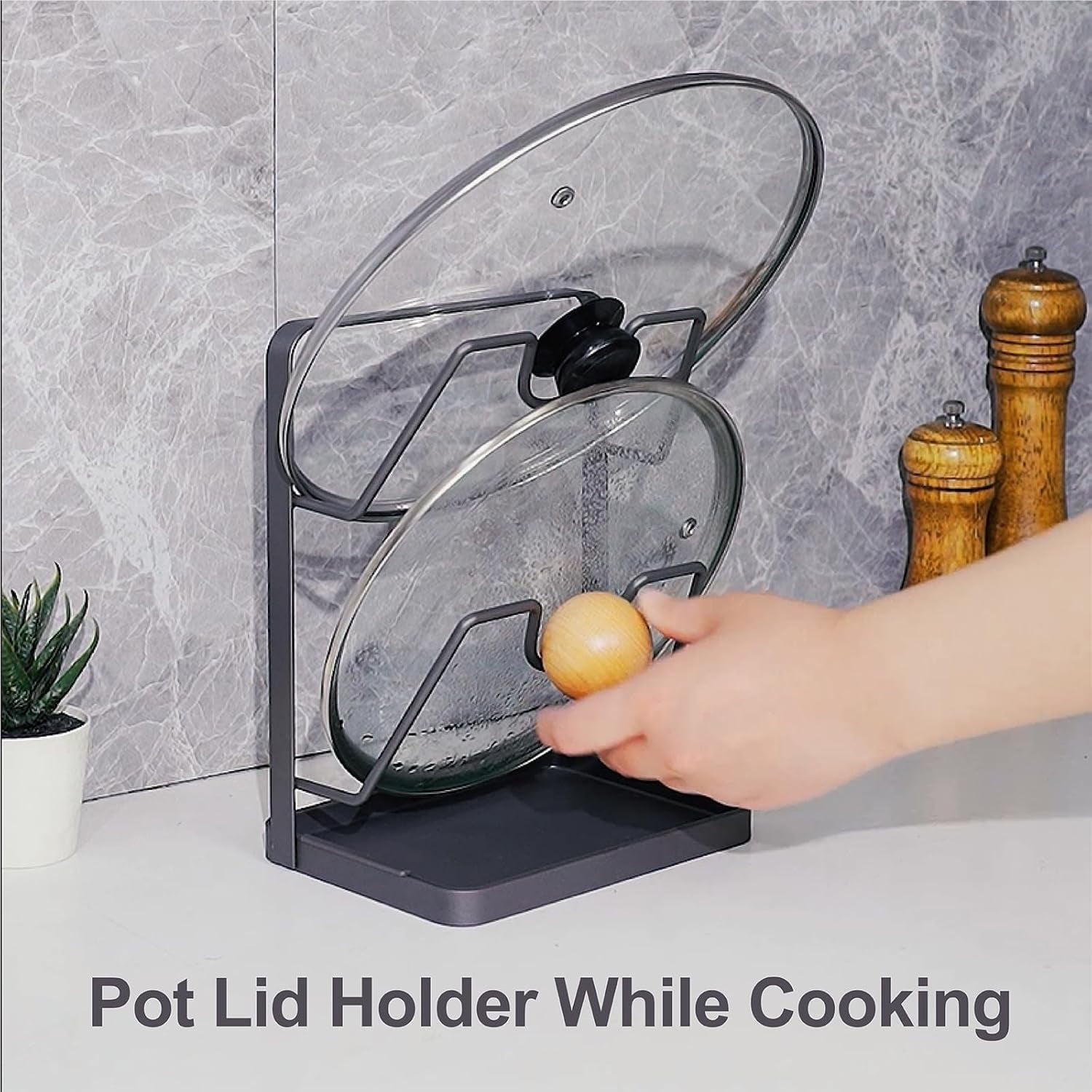 Kitchen Pot Lid Storage Rack, Heavy-Duty Carbon Steel Kitchen Utensil Holder for Boards, Pot Lids, Trays, and Countertop Organization
