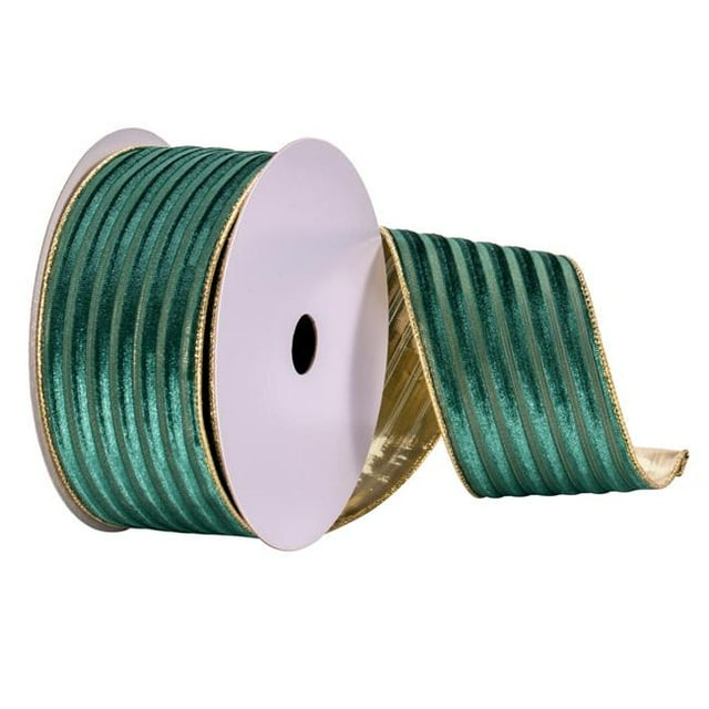 Vickerman Q214697 2.5 in. x 10 Yards Green Stripe Gold Back Ribbon