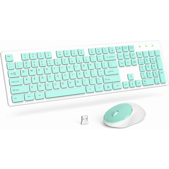Wireless Keyboard and Mouse, Silent 2.4GHz Cordless Combo-Green-Wagpak