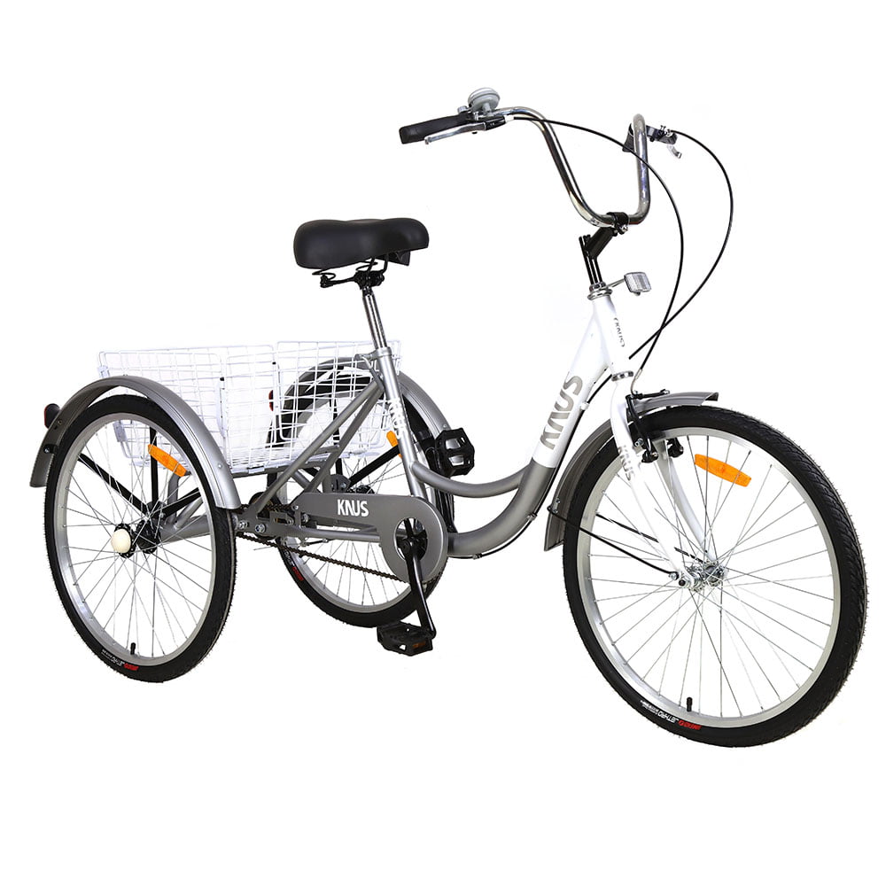 24'' Tricycle For Adult 6-Speed 3 Wheel Bike Senior Bike w/Shopping Basket &Lamp 