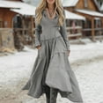 thumbnail image 3 of Women's Casual Dress Long Sleeve Western Cowboy Patchwork Fitted Denim Style Midi Dress for Spring Fall,Light Gray,2XL, 3 of 4