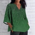 thumbnail image 1 of TaTaai Women's V Neck Casual Blouse, Printed Linen Look Shirt, Three Quarter Sleeves with Roll Tab for Summer Gift, 1 of 5
