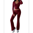 thumbnail image 3 of Women'S Workout 2 Piece Lounge Sets Long Sleeve Tops Foldover Flare Pants Casual Outfits Tracksuit Claret XL, 3 of 7