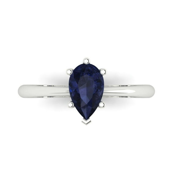 Solitaire Engagement Ring for Women - 1ct Simulated Blue Sapphire in 14K White Gold Promise Ring