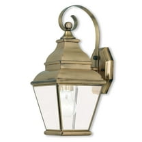 6.5 inch 1 Light Antique Brass Outdoor Wall Lantern Pendant Lighting Fixture with Clear Beveled Glass Shade backed with Hand Crafted Solid Brass material for patio, front porch, entryway and more