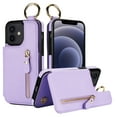 thumbnail image 4 of Wallet Case for iPhone 12 Mini, Premium Vintage PU Leather Magnetic Closure Handbag Zipper Pocket Case Kickstand Card Holder Slots with Ring Hook Shockproof Flip Cover for iPhone 12 Mini, Purple, 4 of 9