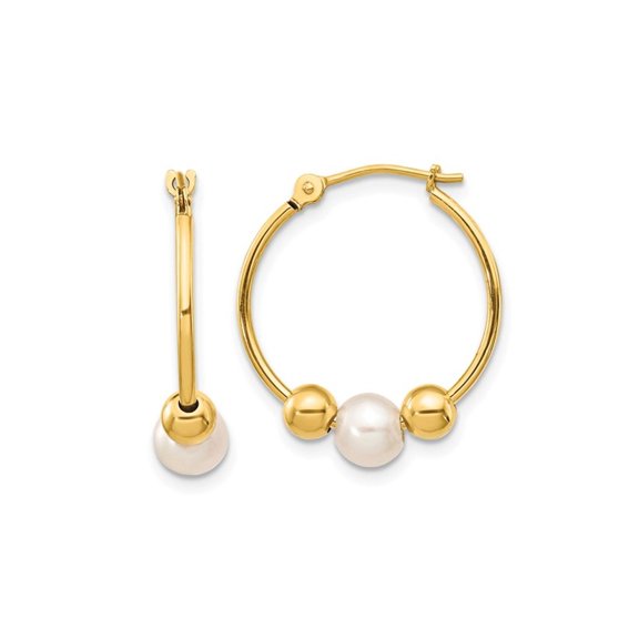 14K Yellow Gold Semi-Round Pearl Hoop Earrings