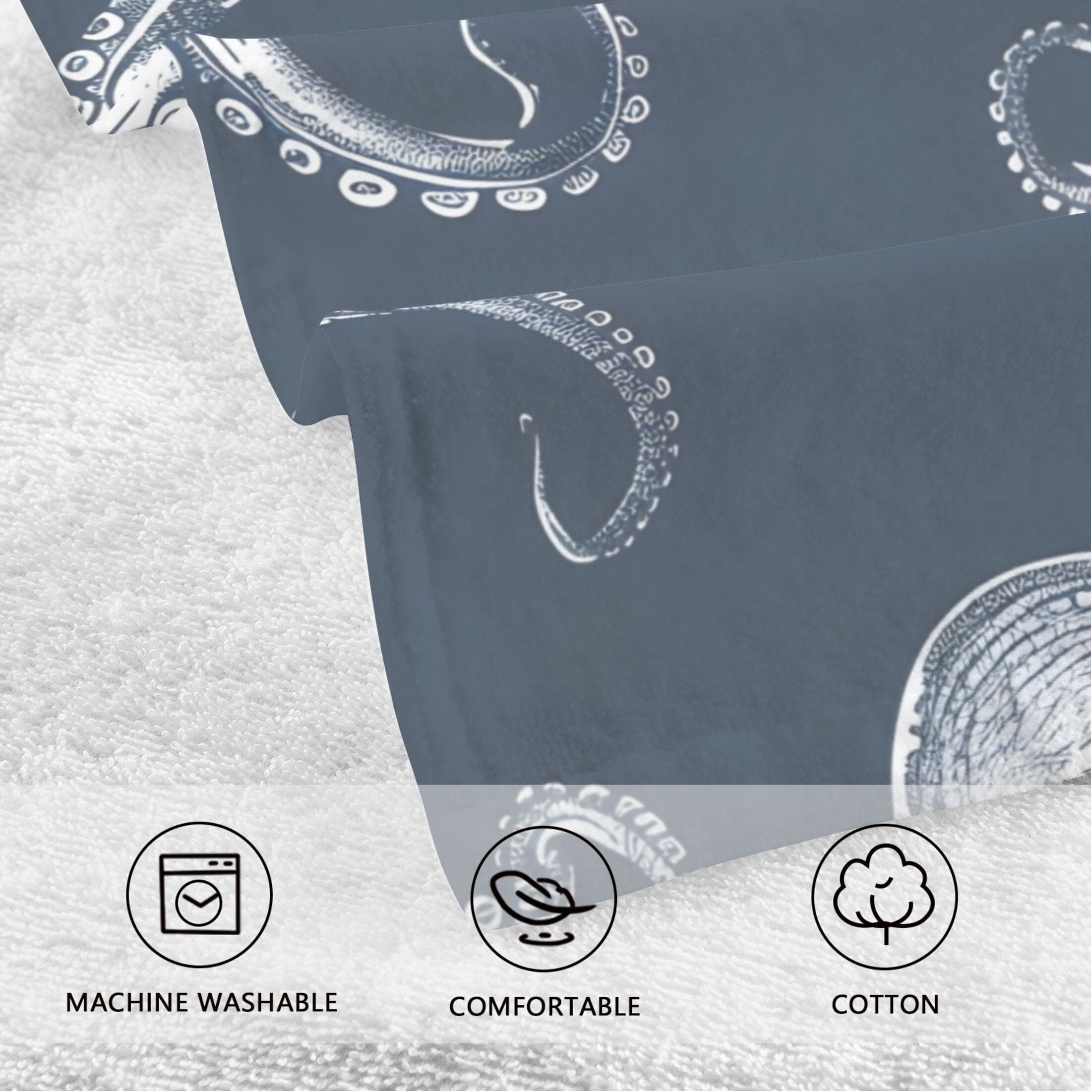 Cotton Bath Towels Soft Face Towel Absorbent Quick Dry Octopus Sketchy 16"x28" 2 Pack
