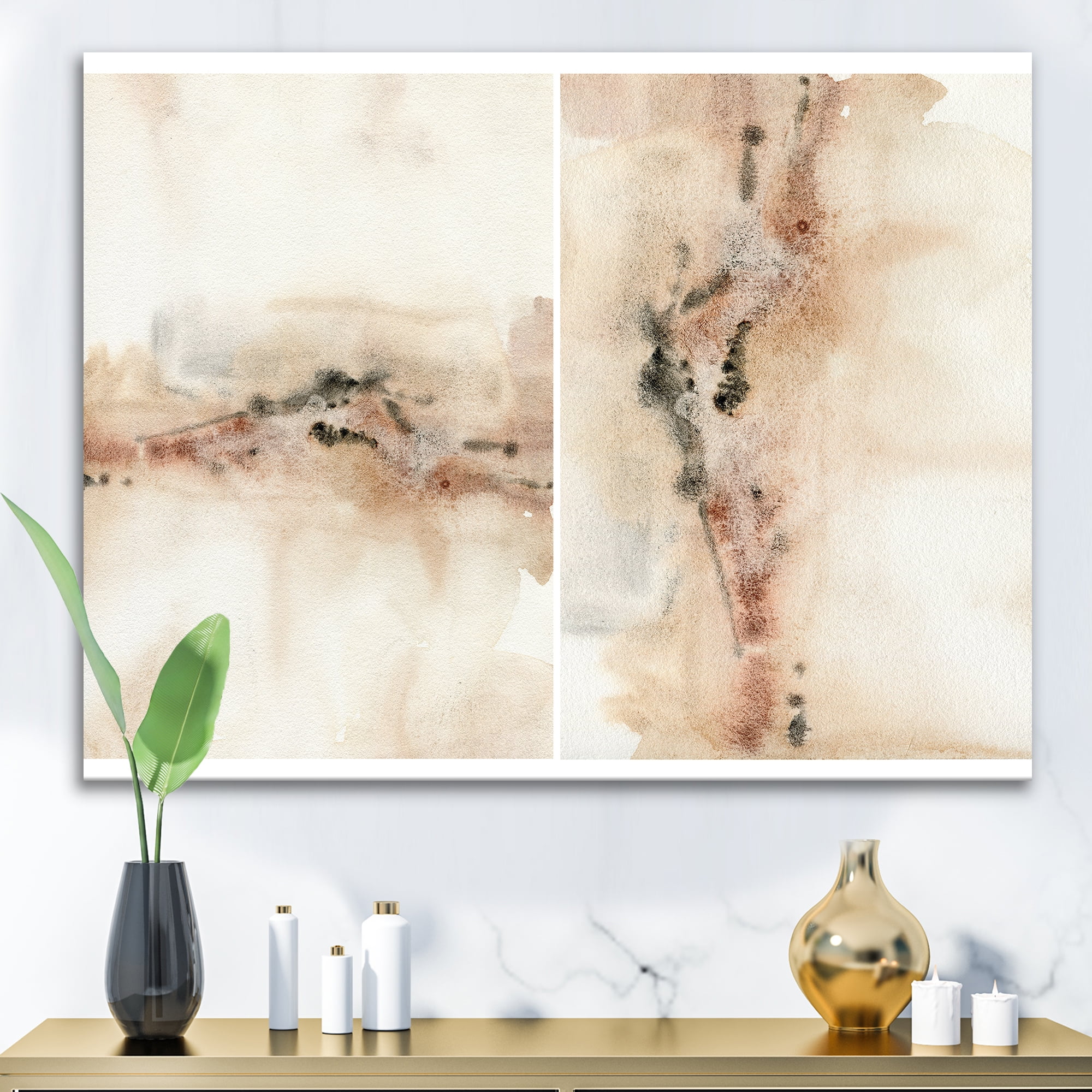 Designart ' Abstract Yelllow Red Beige and Pink Spots Pastel ' Modern Canvas Wall Art Print