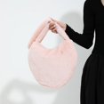 thumbnail image 2 of Bolso de hombro mullido de invierno para mujer, bolso de mano de felpa, bolso de mano con forma de corazón (rosa), 2 of 8