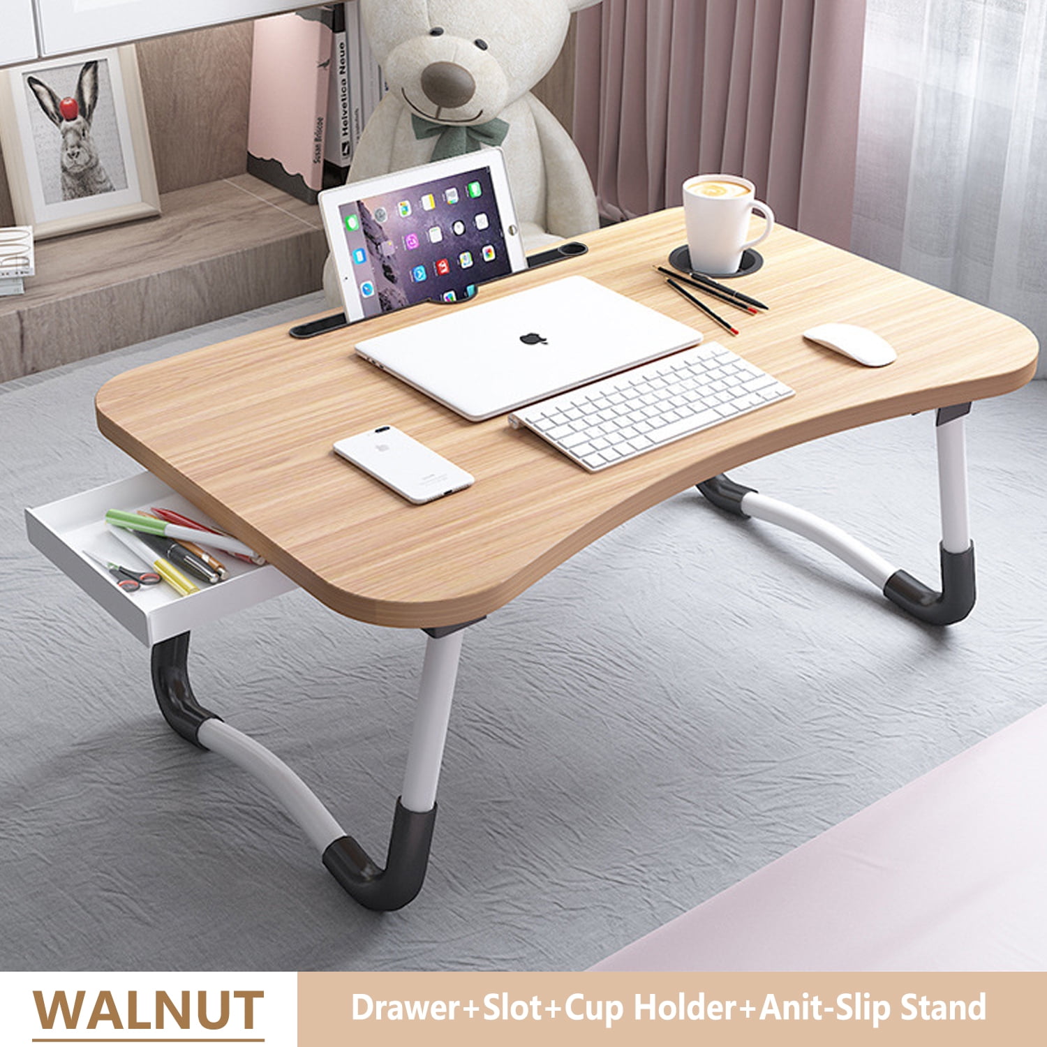 PHANCIR Foldable Lap Desk, 23.6 Inch Portable Wood Laptop Desk Table