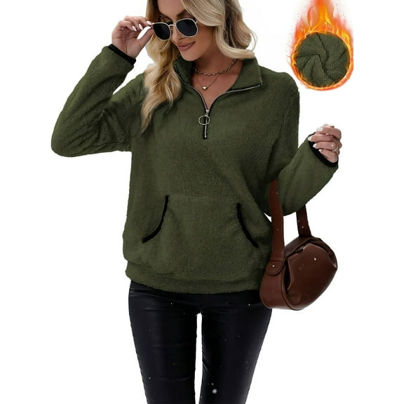 Cuteduck Women's plush sweatshirt long sleeve half zip pullover Top Winter Fleece hoodie S-2XL