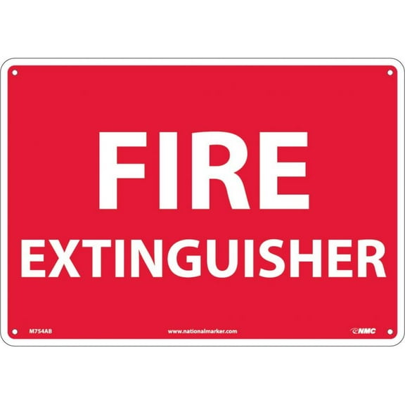 nmc m754ab fire extinguisher sign  10 in. x 14 in. standard aluminum fire safety sign with graphic, white text on red base