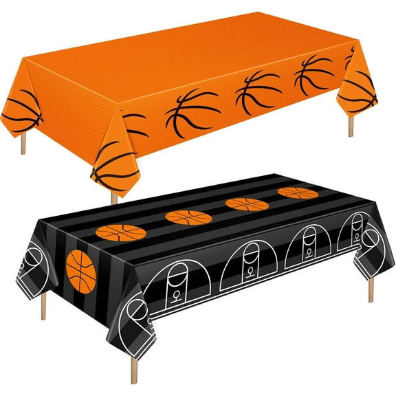 2 Pcs Basketball Plastic Tablecloth 54 x 108 Inch Basketball Party Disposable Table Cover Sport Pattern Party Supplies Plastic Sport Theme Table Cover Rectangle Grass Decoration