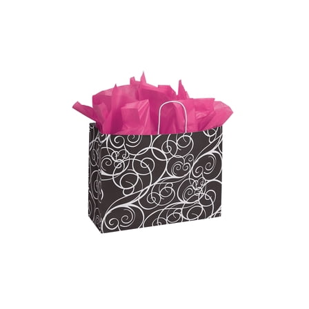 SSWBasics Large Elegant Swirl Paper Shopping Bags - 16”L x 6”D x 12 ½”H - Case of 100