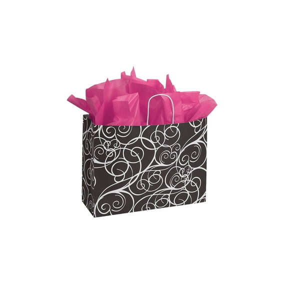 SSWBasics Large Elegant Swirl Paper Shopping Bags - 16”L x 6”D x 12 ½”H - Case of 100