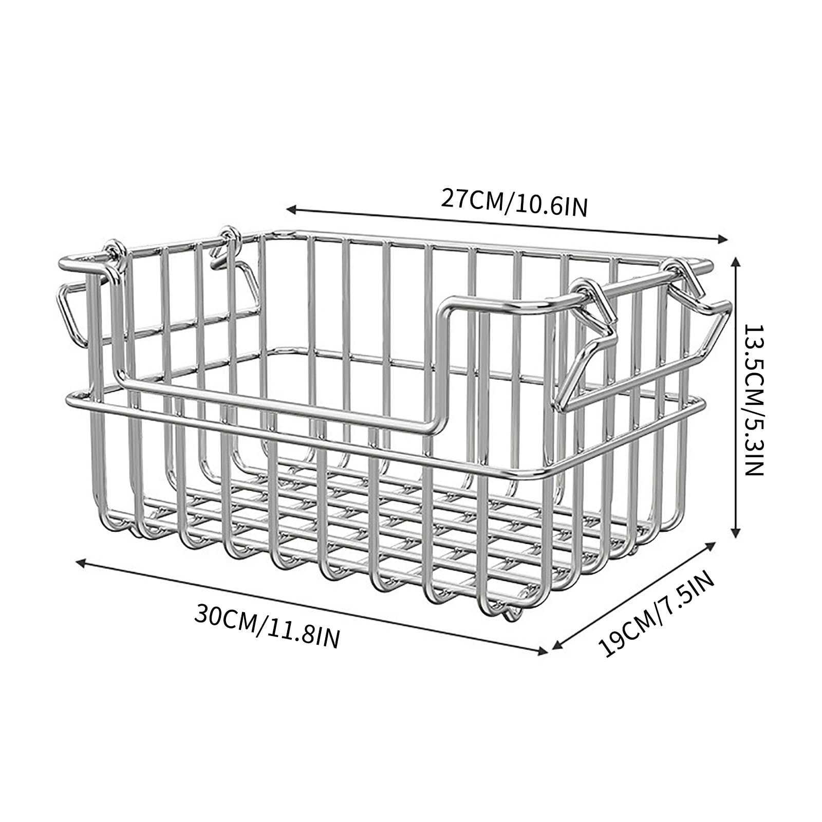 Cadancy Stainless Steel Storage Basket Stackable Wire Organizer Bin Rustproof Metal Container for Kitchen Cabinet Pantry Bathroom Countertop Dish Bowl Utensil Holder Home Organization