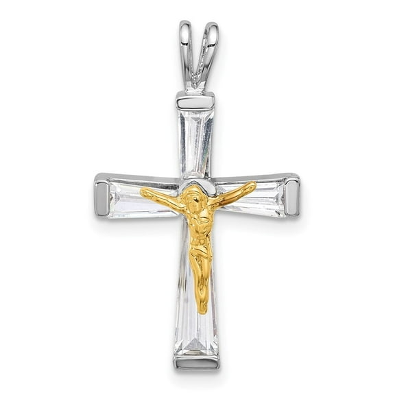 Auriga Fine Jewelry 925 Sterling Silver Gold-tone CZ Crucifix Cross Pendant for Women (L - 28.98mm, W- 17.05mm)