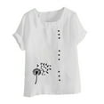 thumbnail image 4 of Savings Womens Vintage Linen Tee Shirts Floral Printed Tunic Blouses Plus Size Loose Fitted T Shirts Round Neck Short Sleeve Tops Front Buckle Basic Tunics Cute Dandelion Pattern Blouses Outfits, 4 of 4