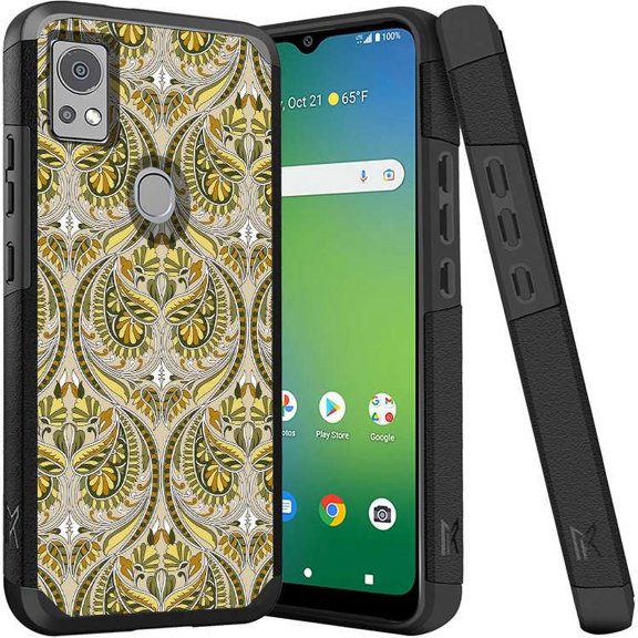 ANJ  Shockproof Dual Layer Slim Hard Case   Tempered Glass Cover Compatible with Icon 5, AT&T Motivate 4 - Green Damask