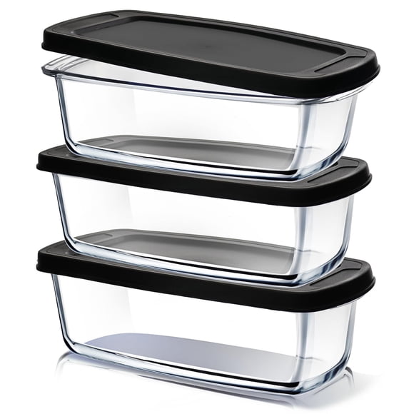 Sartenes de vidrio EATEX de 1,8 L con tapa, paquete de 3 para pan casero