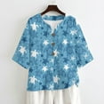 thumbnail image 4 of Xoenoiee Turtle Starfish Print Womens Button Down Shirts Linen Cotton 3/4 Sleeve Blouses Casual Loose Fit Gauze Tops Plus Size, Size M, 4 of 7