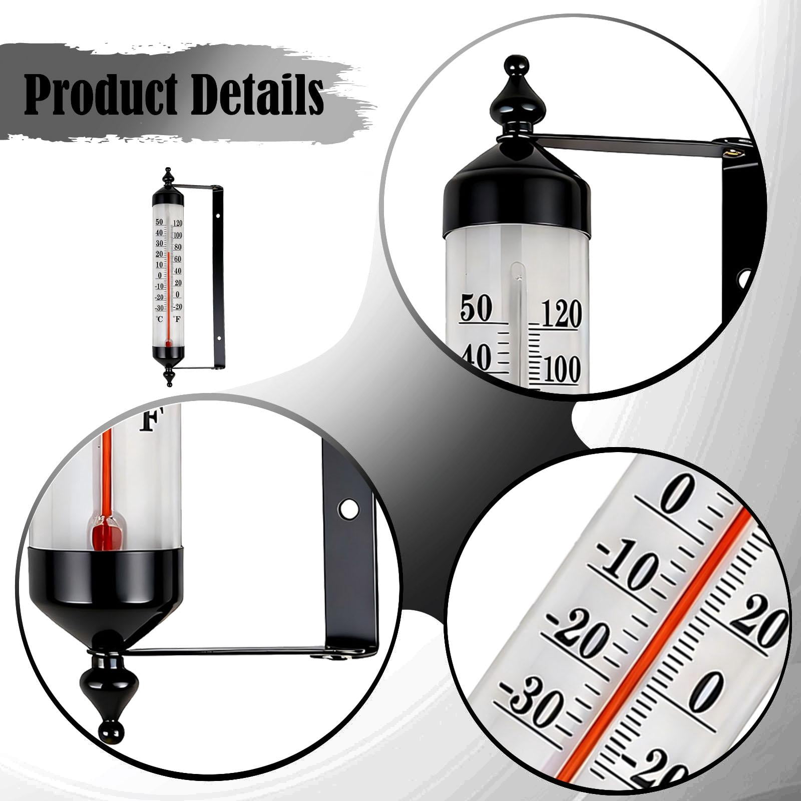 Fzaqwen Outdoor Thermometer Easy Installation Easy to Use Large Numbers Premium Reusable Rustic Temperature Gauge for Wall Greenhouse Black
