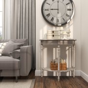 DecMode Half-Round Shape, Solid Pine Wood, Classic and Traditional Console Table, 32W x 12L x 32H, Light Brown with Whitewash/Neutral Finish