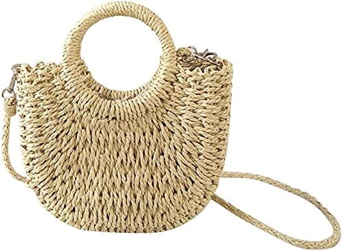 YIKOEE Straw Bag and Card Holder Set for Women Summer Beach Purse Woven Bag  With PomPom