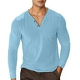 thumbnail image 2 of Long Sleeve Polo Shirts For Men Solid Color Trend Comfort Loose Quarter Button Henley Shirt Spring Lightweight Classic Basic Blouse Sky Blue XL, 2 of 4