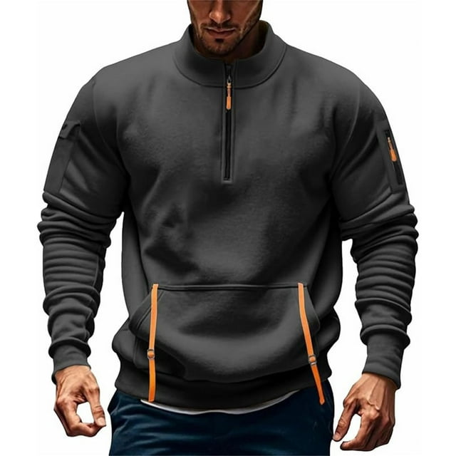 And Trendy Fleece Hooded Sweatshirt For Men's Winter In 2025 With A Stand Up Collar Half Zipper And Multiple Pockets