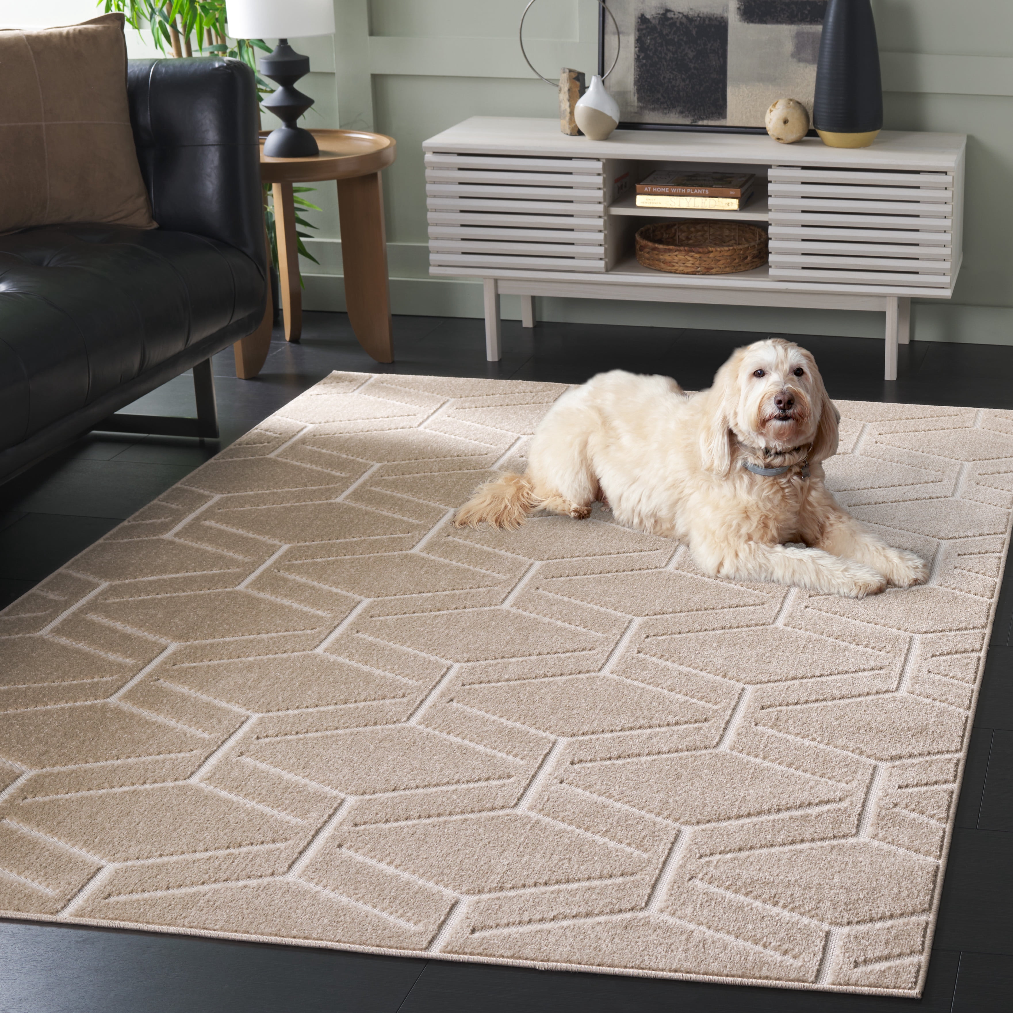 SAFAVIEH Stella Ruadhan Geometric Indoor/Outdoor Area Rug, Beige, 5'3" x 7'6"