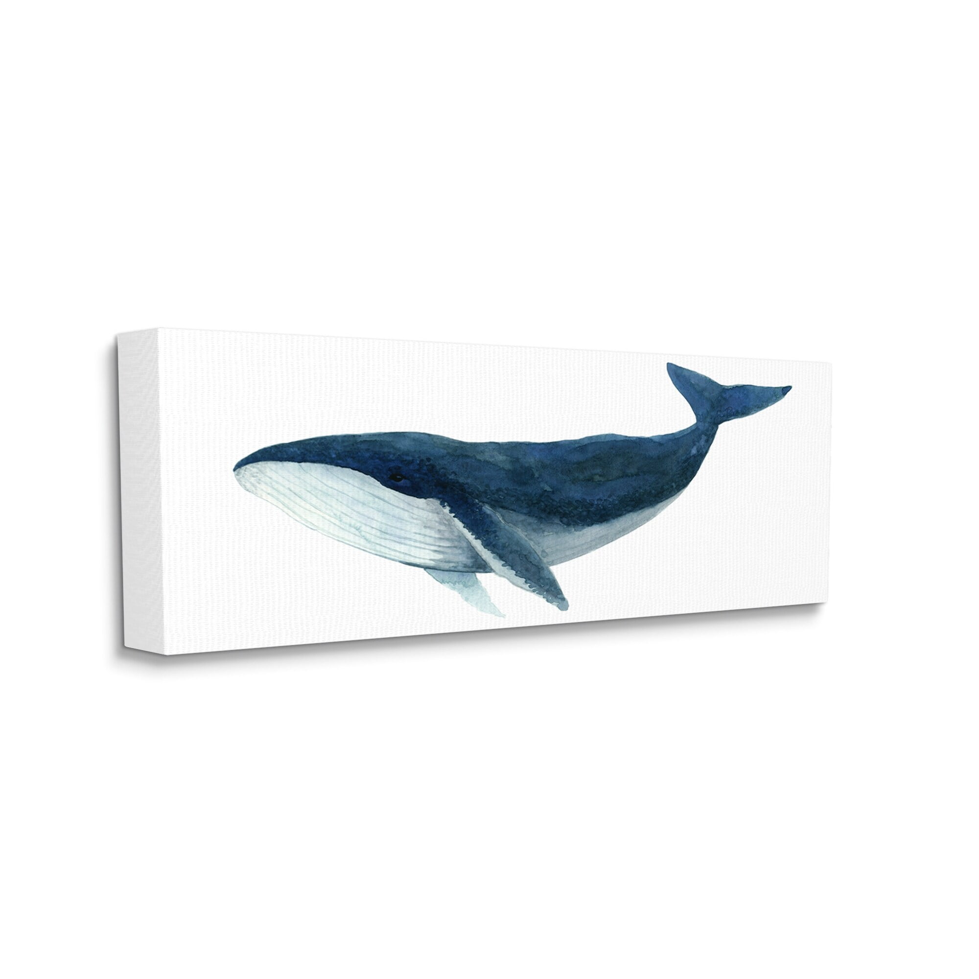 Stupell Industries Blue Whale Marine Animal Watercolor Painting over White, 48 x 20,Design by Jeannine Saylor