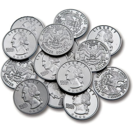 LEARNING ADVANTAGE Play Quarters - Set of 100 Plastic Coins - Designed and Sized Like Real US Currency - Teach Money Math With This Pretend Play Resource