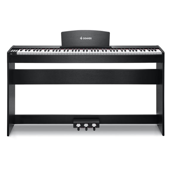 Donner DDP-50 LITE 88-Key Weighted Digital Piano for Beginners, Full Size Electric Piano with Music Stand, Power Adapter, Sustain Pedal, Built-in Lessons, 1000 Tones & Rhythms, Black