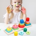 thumbnail image 3 of Montessori Geometric Stacker Development Clasificación Bloques de construcción Rompecabezas Bloques de apilamiento Juguetes para Navidad 4 Post Rectangle Baoblaze Apilador geométrico, 3 of 8