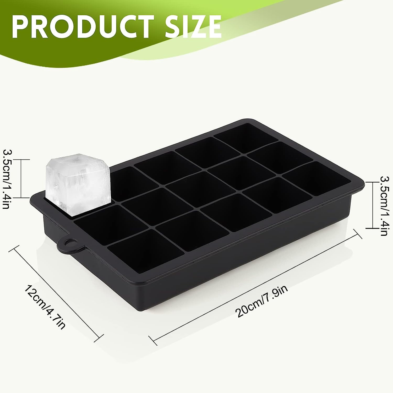 Large Ice Cube Trays with Lid,3 Pack Silicone Ice Cube Molds,15 Big Square Ice Cube Trays for Freezer Containers,Stackable Ice Maker for Cocktails,Whiskey,Easy Release & BPA Free(Black)