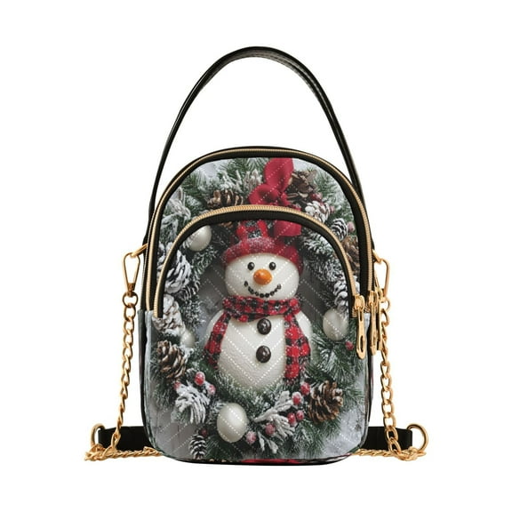 ALAZA Chain Crossbody Bags for Women Cute Christmas Snowman Shoulder Handbag Phone Purse