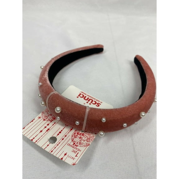 Scunci Pink Velvet Headband w/ Pearls