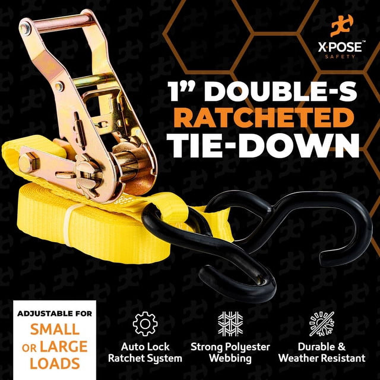 Ratchet Straps Heavy Duty - 1 Inch x 15 Foot Tie Down Straps Ratchet Operated with Double S Hooks - Ratcheting Moving Straps for Truck Bed and Car Cargo - Kayak and Motorcycle Tie Down Straps 4 Pack
