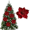thumbnail image 2 of BinKFF Red Poinsettia Artificial Christmas Flowers with Clips Stems, 10.2" Xmas Tree Decoration Ornaments Glitter Poinsettias Flower for Wreath Garland New Year Wedding Home Party, 2 of 5