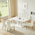 thumbnail image 2 of 5-Piece Modern Dining Set, 63" White MDF Table with Gold Metal Corner Accents and U-Shaped Base, 4 Velvet Upholstered Stainless Steel Chairs, for Living Rooms, Lobbies, Conference Rooms, 2 of 7