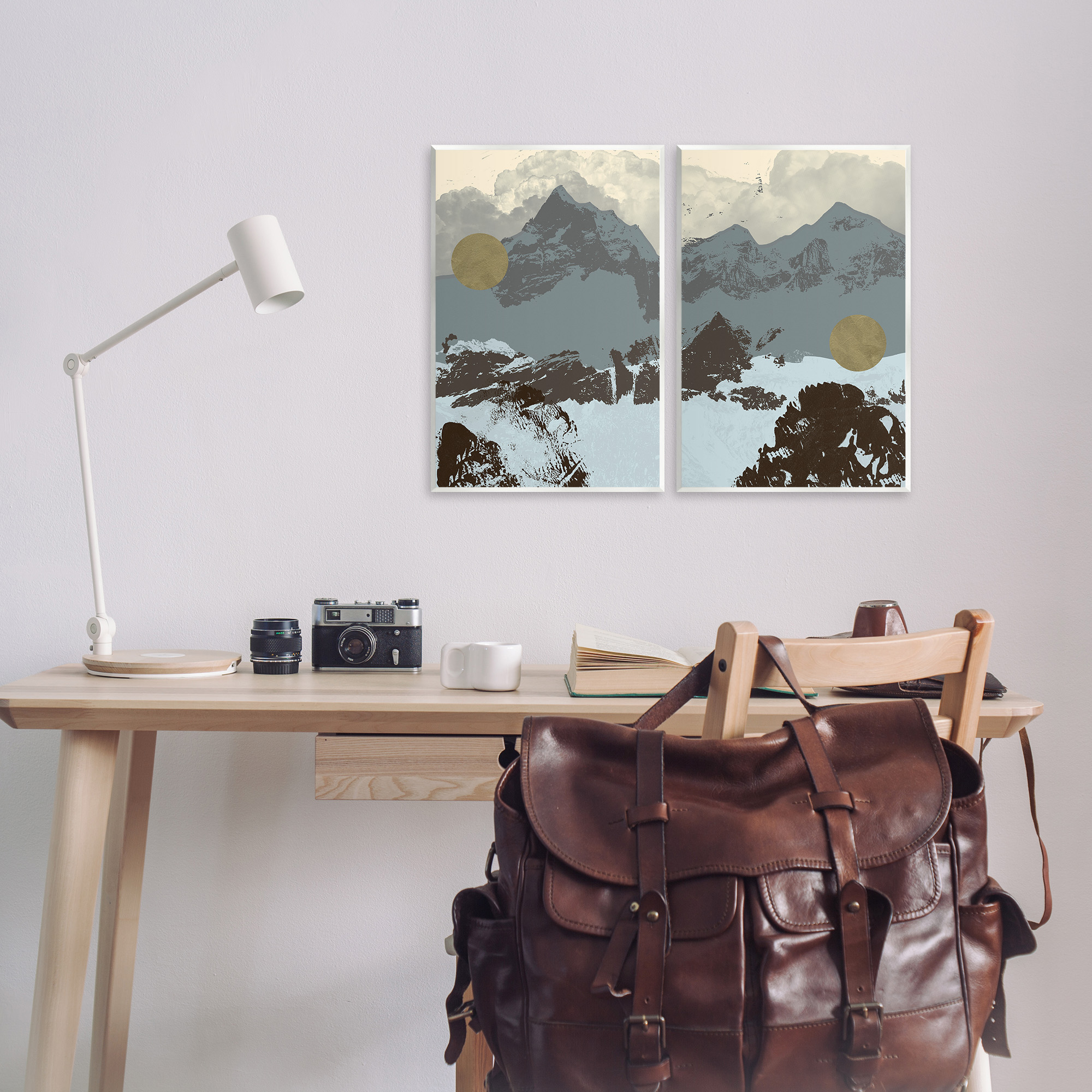 Stupell Industries Mountain Range over Abstract Landscape Painting Unframed Art Print Wall Art, 13 x 19, Set of 2
