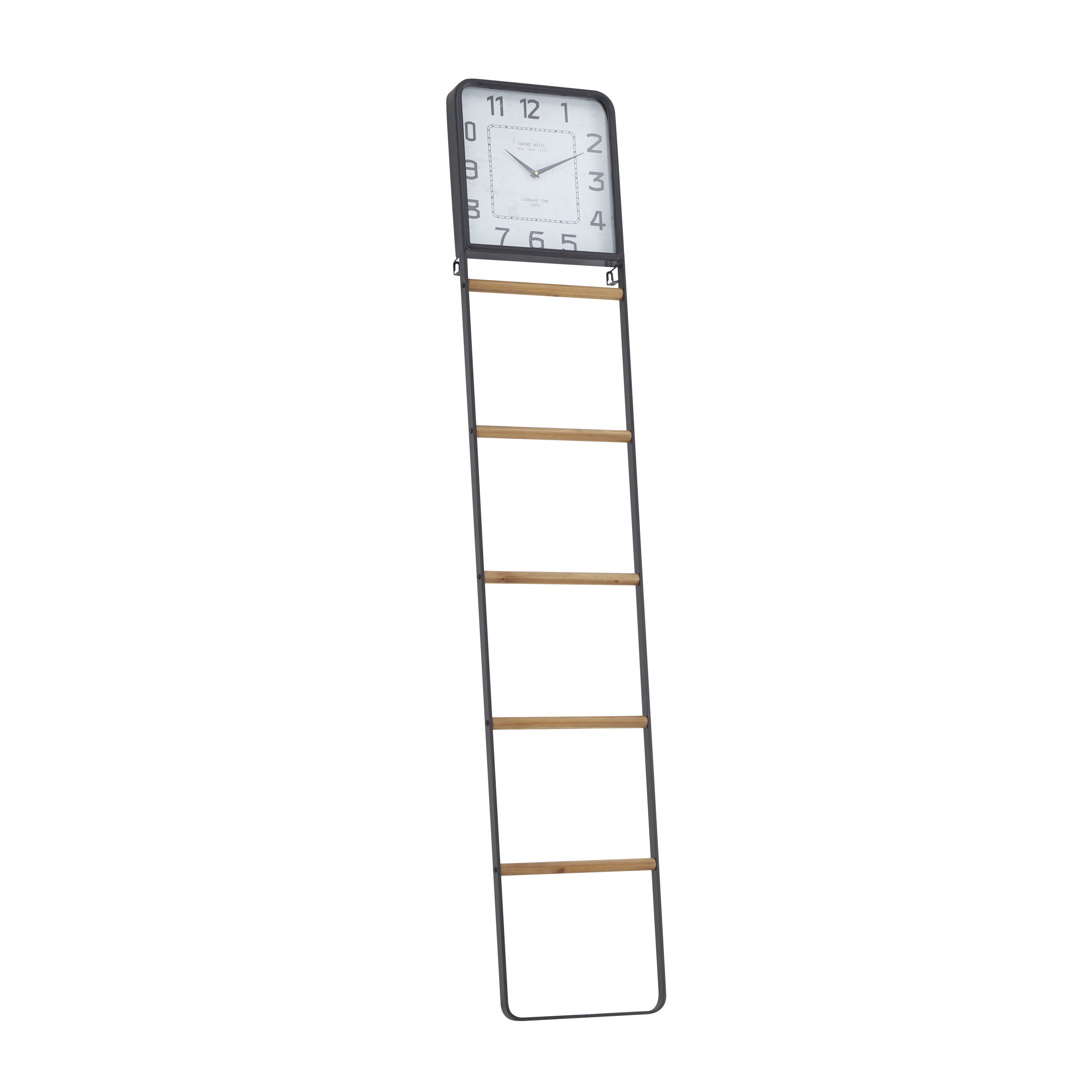 DecMode 14" x 88" Black Metal 5 Rack Ladder with Clock, 1-Piece