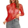 thumbnail image 2 of Mesh Long Sleeve Layering Top For Women Neck Floral Embroidery Sheer Tee Shirt Blouse, 2 of 2