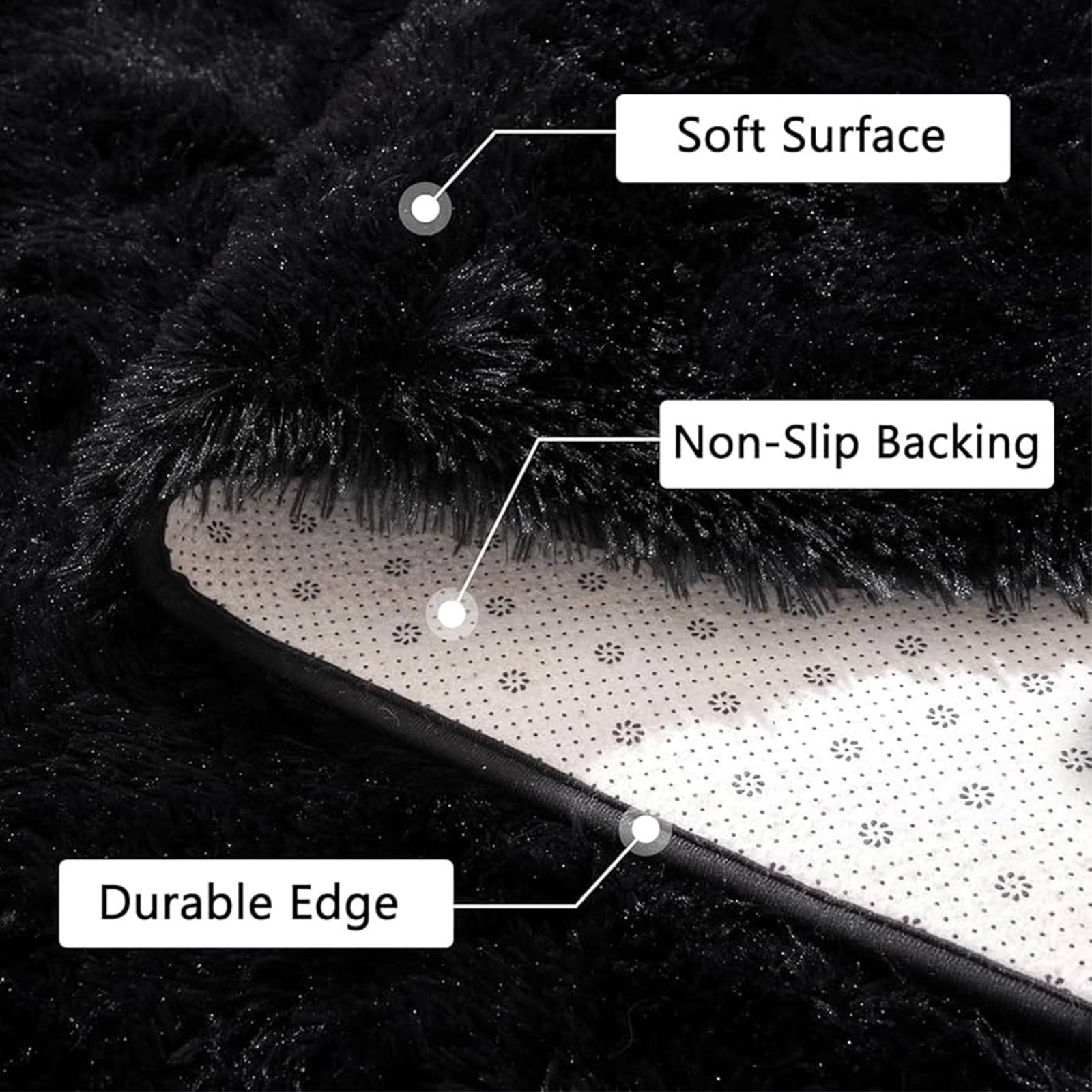 SUSUZI 5' x 7' Shaggy Area Rug, 2" Thick Ultra Plush Fluffy Carpet with Non-Slip PVC Backing, Black Modern Soft Rug for Bedroom Living Room Kids Room