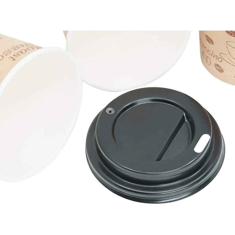8 Ounce Disposable Paper Coffee Hot Cups with Black Lids - 50 Sets - Double Shot Espresso Macchiato Lungo Coffee to Go Medium Portion - 10 Ounce