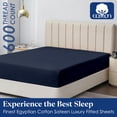 thumbnail image 3 of Flex Head King Fitted Sheet for Adjustable Bed - 34” Split from Top, 600 Thread Count Egyptian Cotton, Sateen Weave, 16” Deep Pocket for Sleep Number Bed, Soft & Breathable (Navy Blue), 3 of 8
