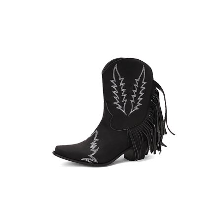 

Ymiytan Ladies Comfort Cowgirl Boot Work Short Western Boots Casual Fringe Embroidered Shoes Black 9