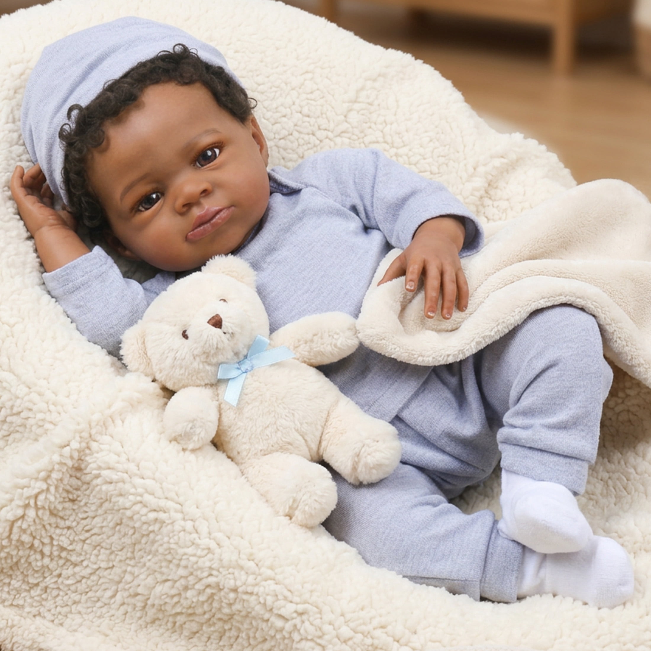 Realistic Reborn Baby Boy Doll, 20 Inch African American Newborn, Lifelike Soft Weighted Body, Hand-Painted Details, Ideal Christmas or Birthday Gift for Kids Age 3+
